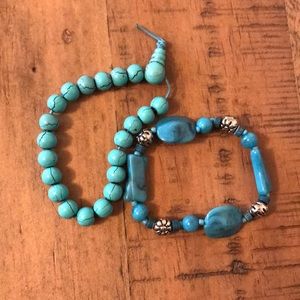 Elastic beaded turquoise bracelets